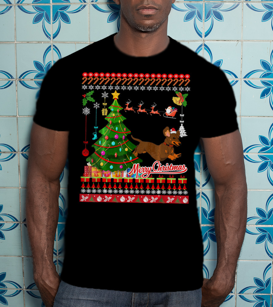 Merry Christmas Dachshund Dog UglyDac Holiday T-Shirt