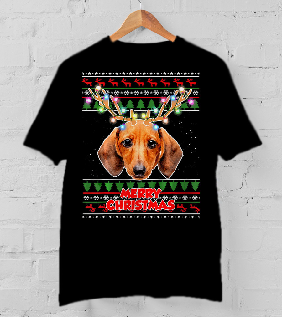 Merry Christmas Dachshund With Antler Ugly T-Shirt