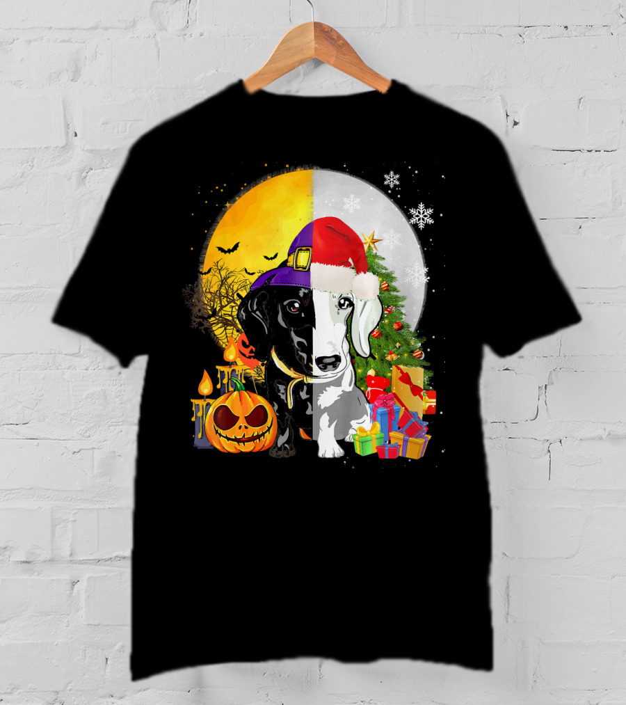 Dachshund Happy Halloween Merry Christmas Dual Holiday T-Shirt