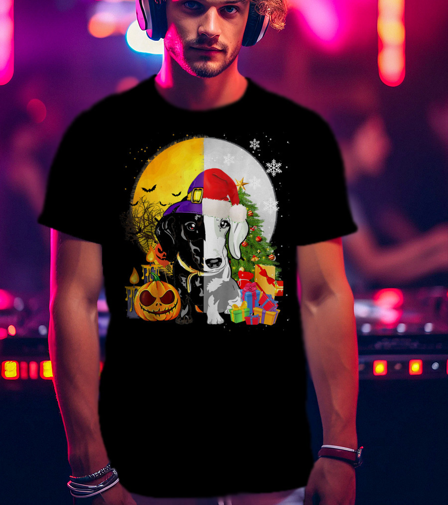 Dachshund Happy Halloween Merry Christmas Dual Holiday T-Shirt