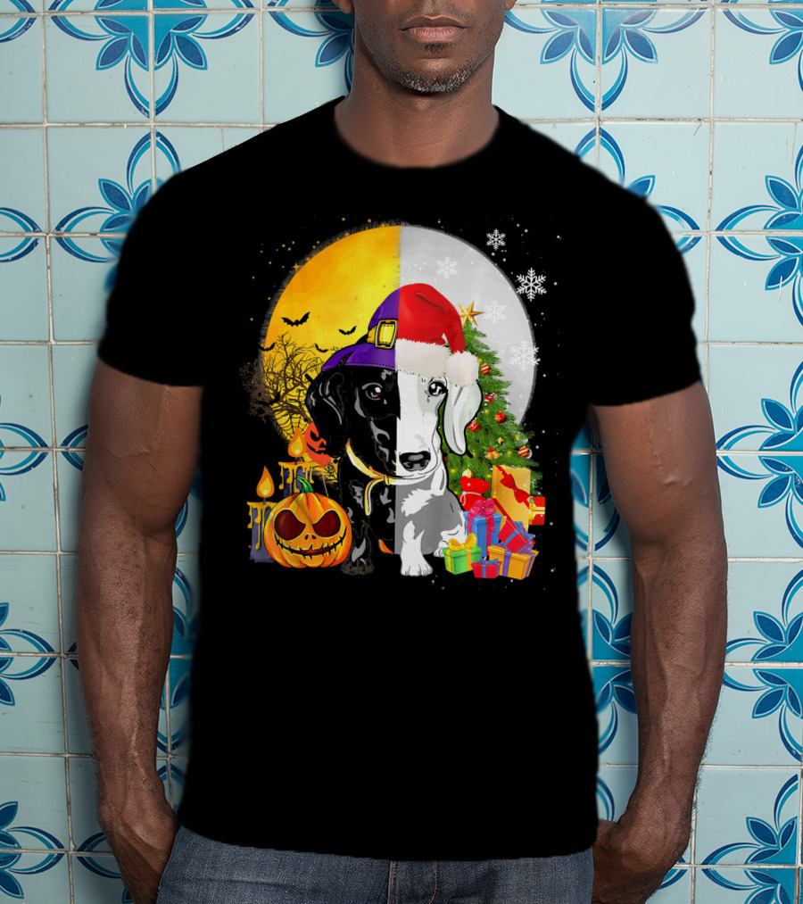 Dachshund Happy Halloween Merry Christmas Dual Holiday T-Shirt