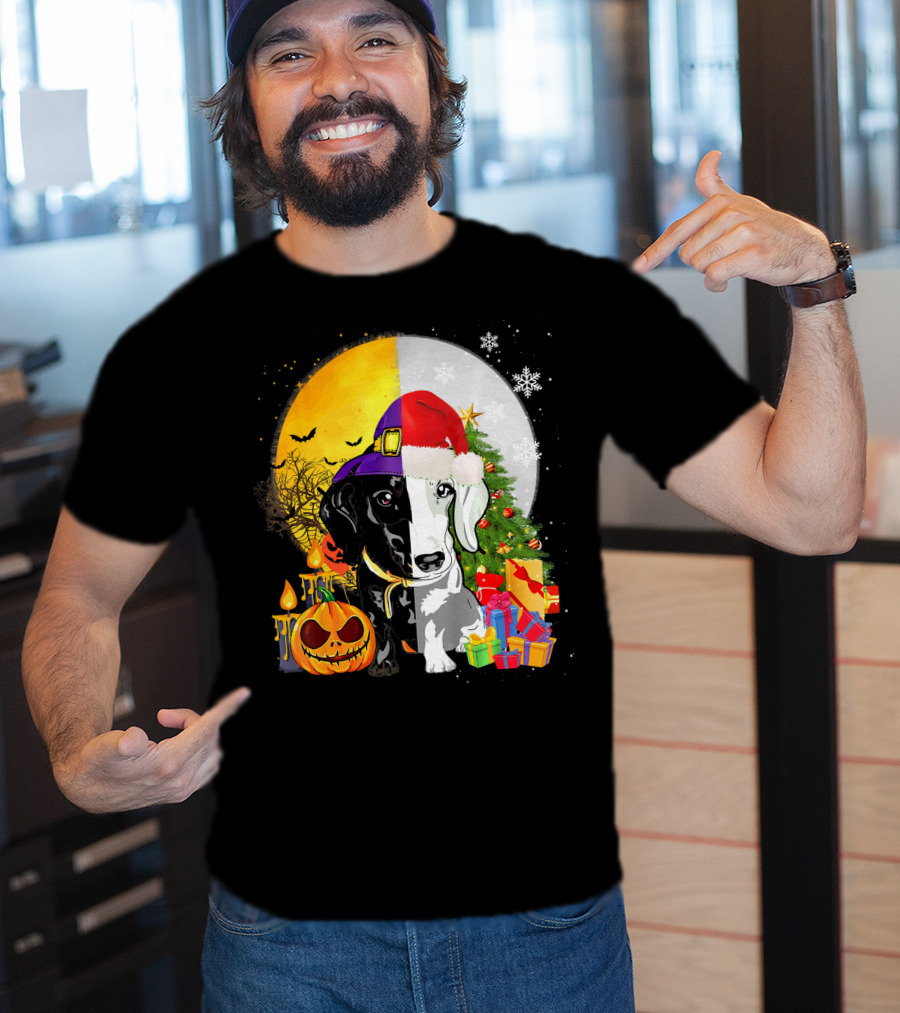 Dachshund Happy Halloween Merry Christmas Dual Holiday T-Shirt