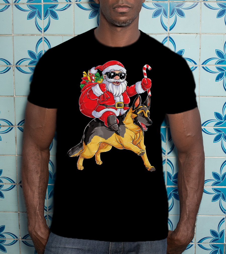 German Shepherd Santa Claus Christmas Fun T-Shirt