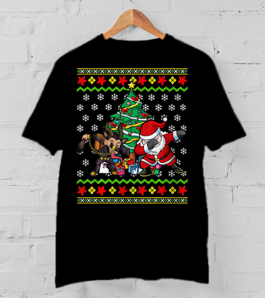 Christmas Kids Santa Krampus Dabbing Tree Snowflakes T-Shirt