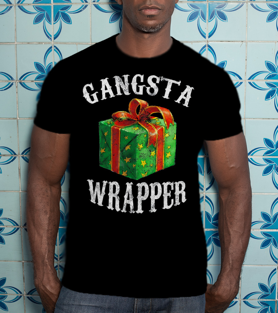 Gangsta Wrapper Green Gift Box With Red Bow And Stars T-Shirt