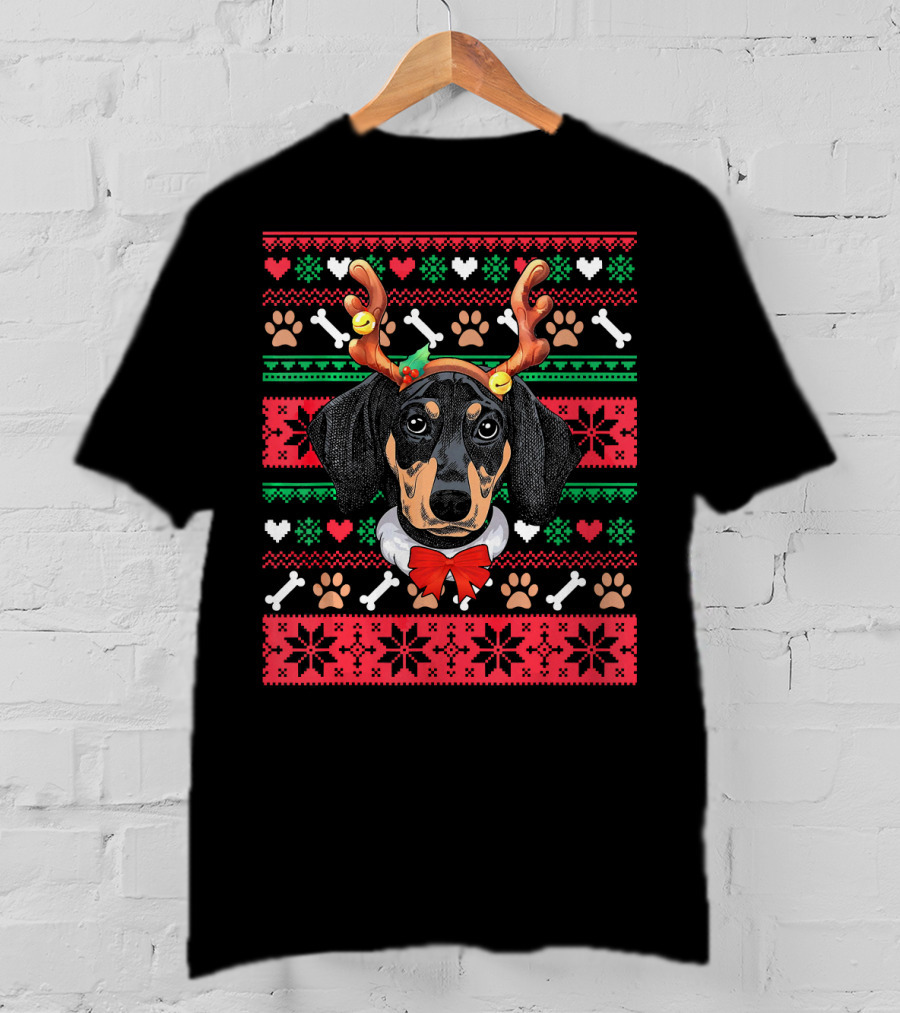 Dachshund Reindeer Ugly Christmas Dog T-Shirt