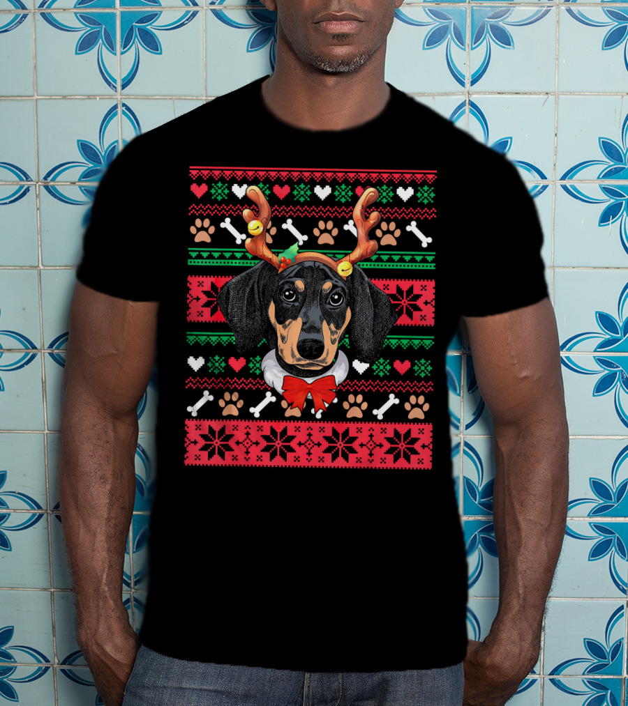 Dachshund Reindeer Ugly Christmas Dog T-Shirt