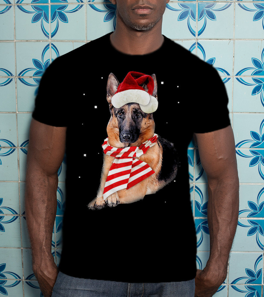 German Shepherd Santa Merry Christmas Holiday Dog T-Shirt