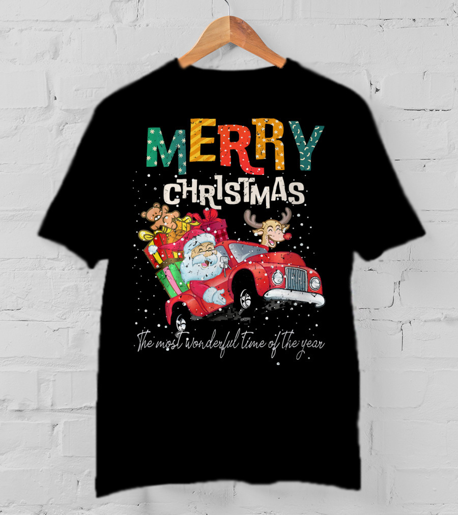 Merry Christmas Reindeer Santa Drive Red The Most Wonderful Time Of The Year T-Shirt