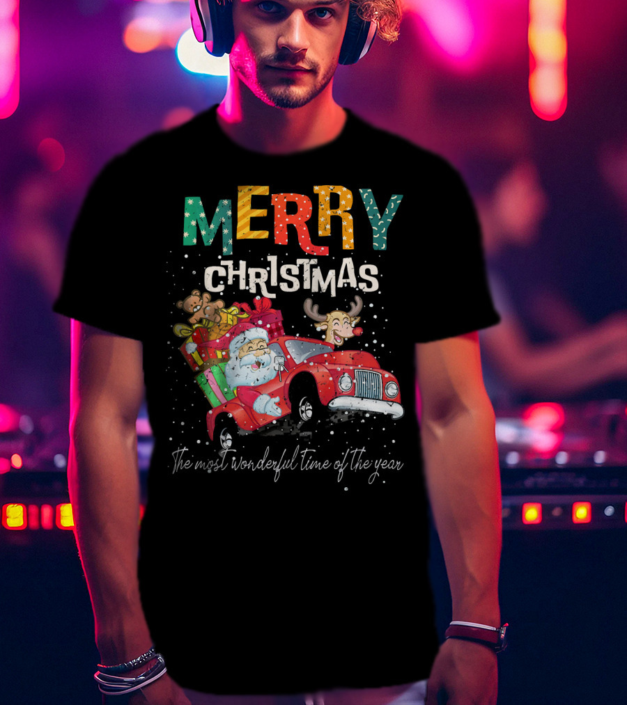 Merry Christmas Reindeer Santa Drive Red The Most Wonderful Time Of The Year T-Shirt