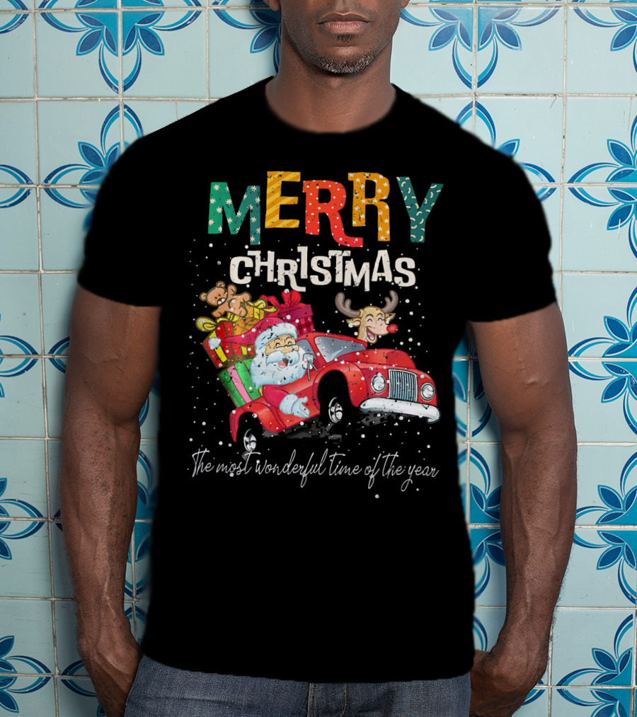 Merry Christmas Reindeer Santa Drive Red The Most Wonderful Time Of The Year T-Shirt