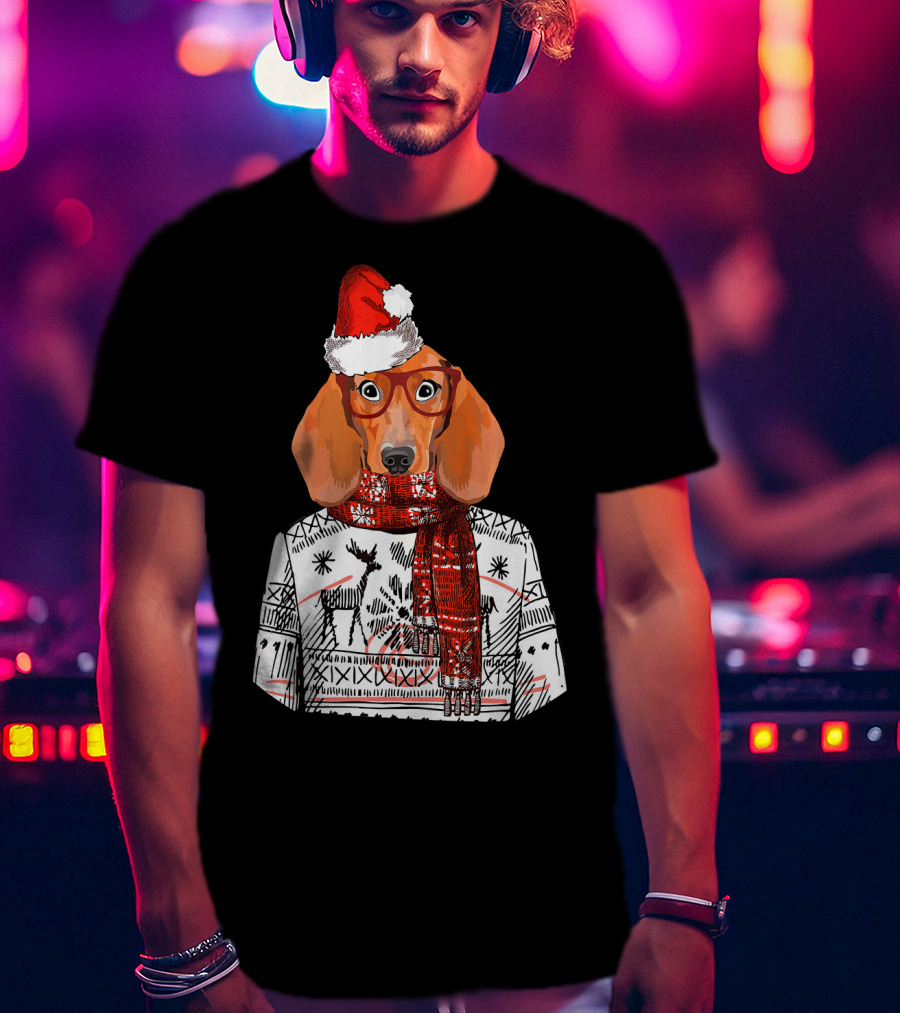 Dachshund Dog Santa Hat Funny Merry Christmas T-Shirt