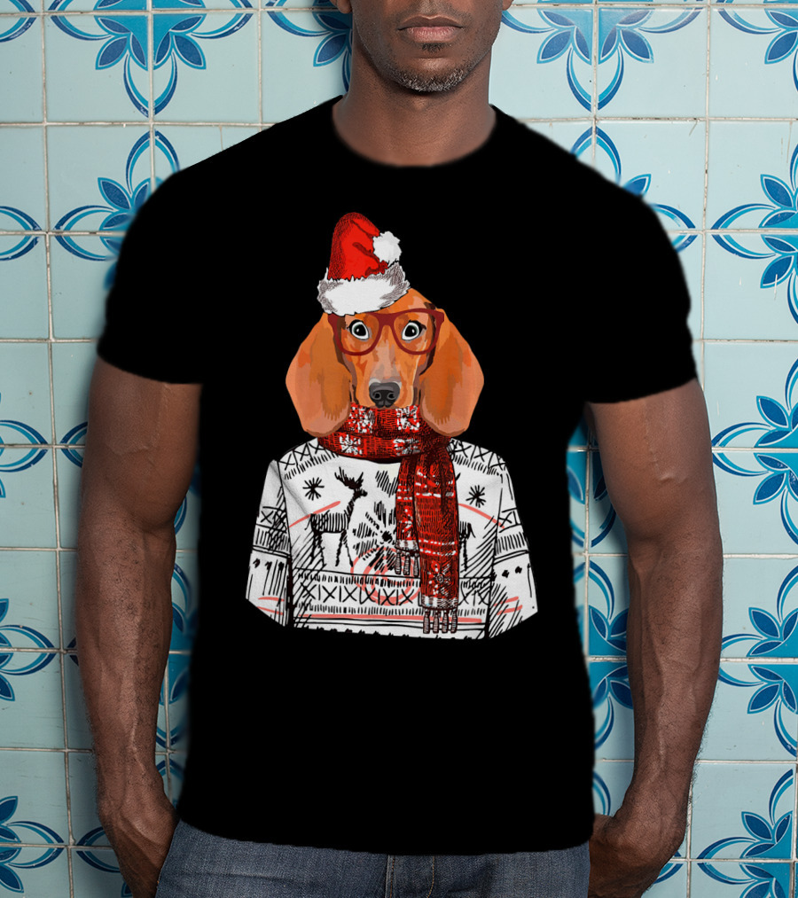 Dachshund Dog Santa Hat Funny Merry Christmas T-Shirt
