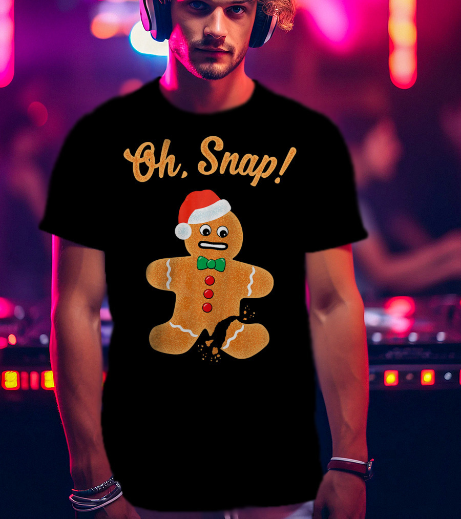Funny Christmas Gingerbread Man Oh Snap Broken Cookie Santa Hat T-Shirt
