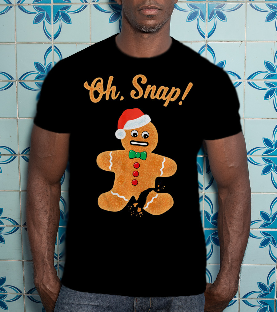 Funny Christmas Gingerbread Man Oh Snap Broken Cookie Santa Hat T-Shirt