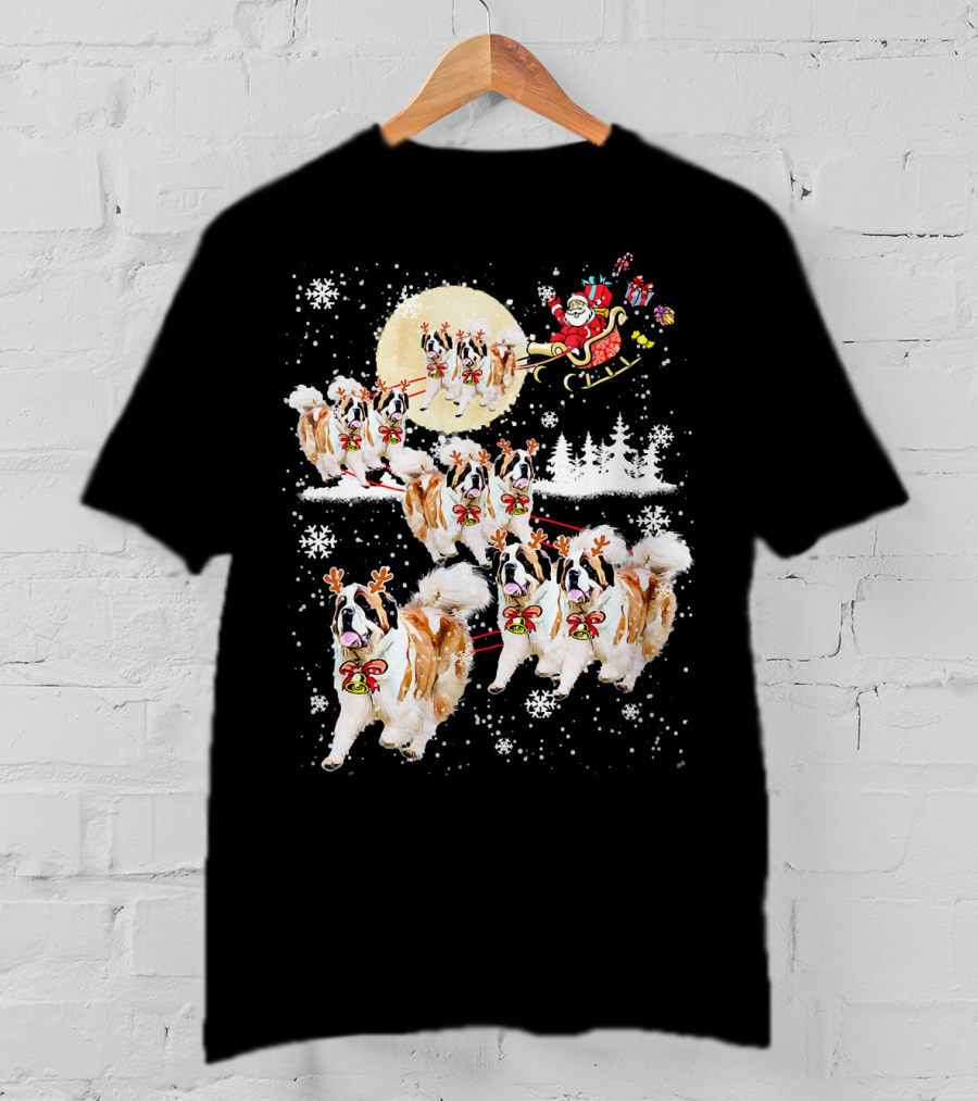 St Bernard Reindeer Christmas Santa Sleigh Nice Dog T-Shirt