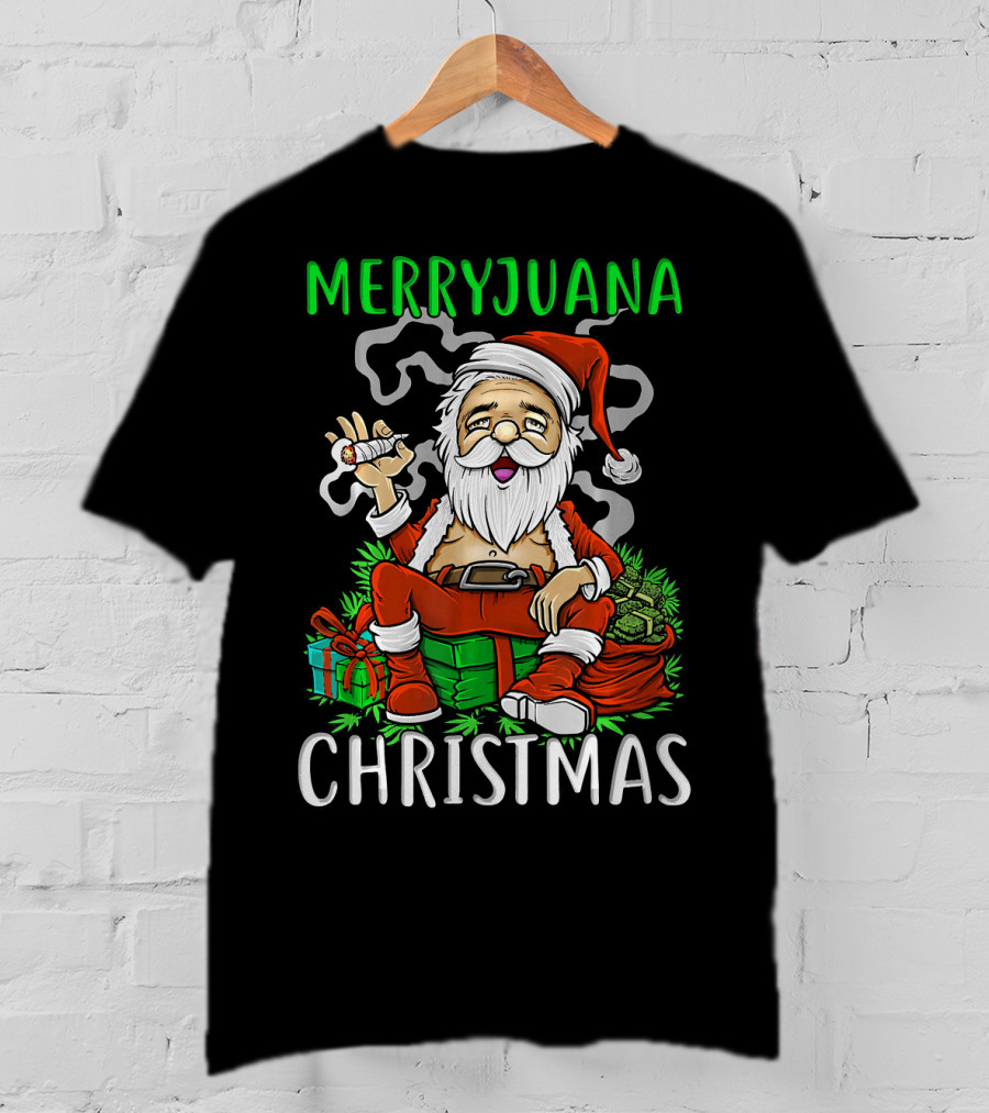 Merryjuana Christmas Santa Claus Smoking Weed T-Shirt