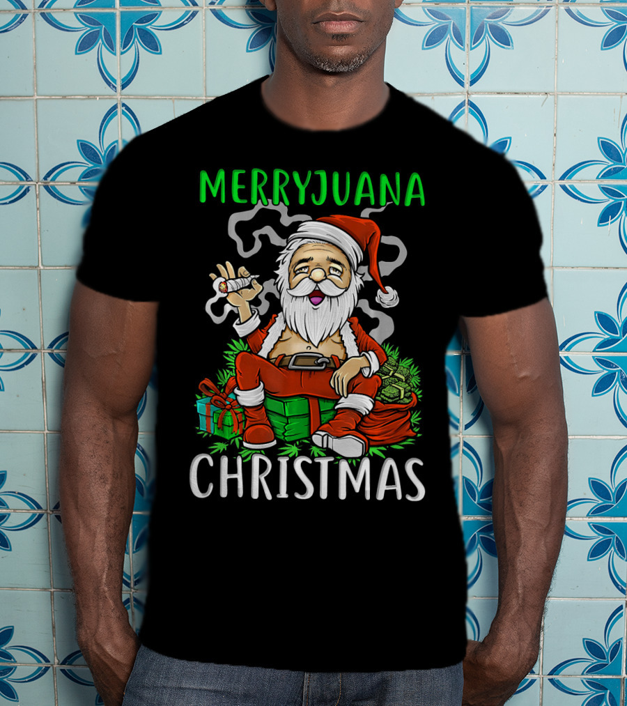 Merryjuana Christmas Santa Claus Smoking Weed T-Shirt