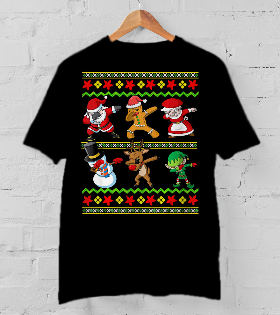 Christmas Kids Santa Dabbing Squad Snowman Gingerbread Mrs Claus Reindeer Elf T-Shirt