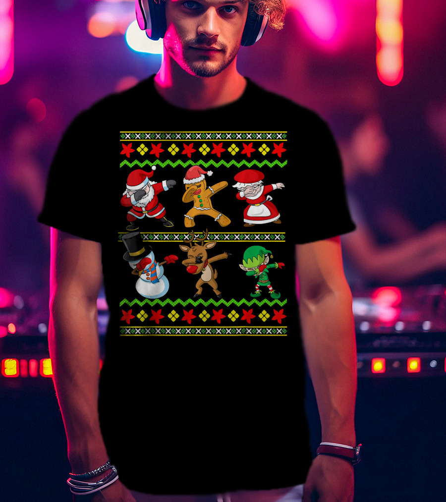 Christmas Kids Santa Dabbing Squad Snowman Gingerbread Mrs Claus Reindeer Elf T-Shirt