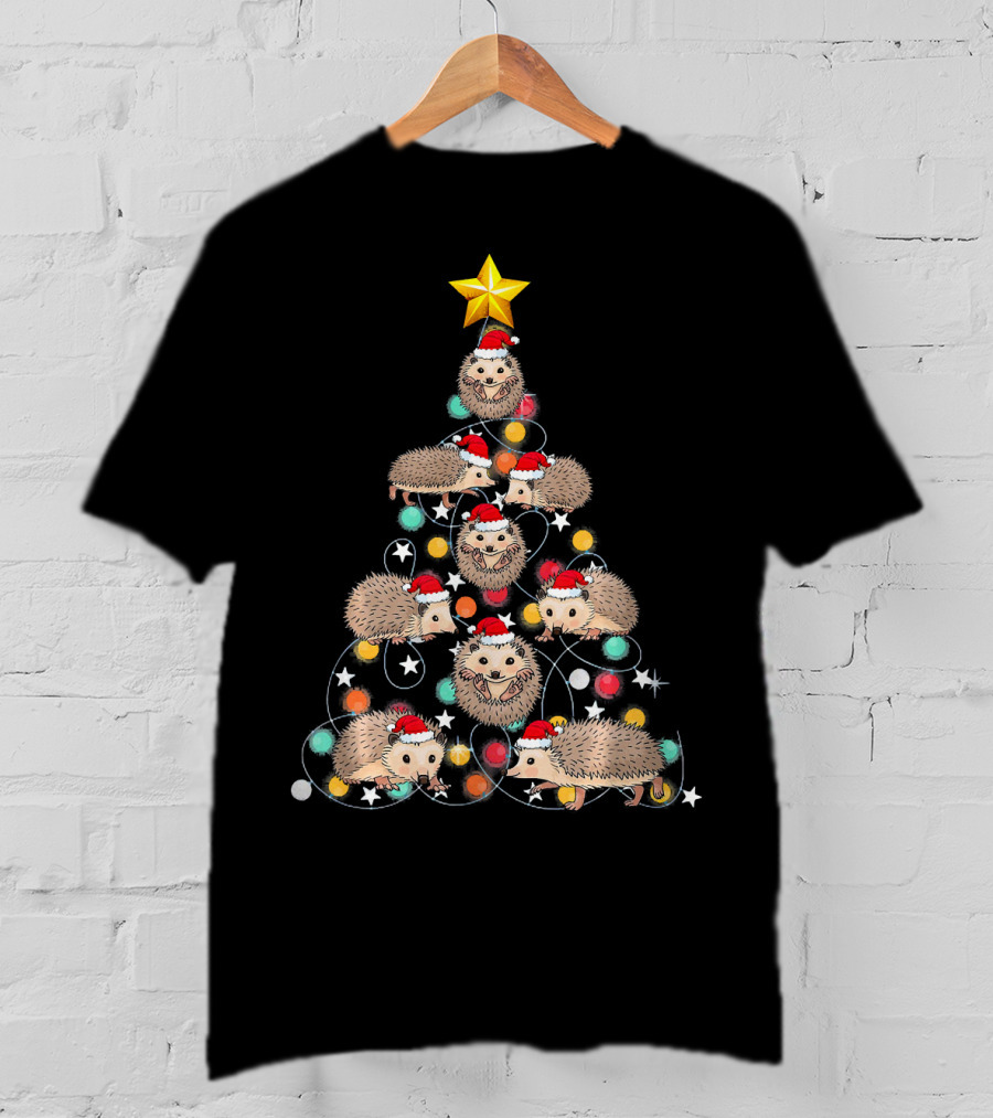 Santa Hedgehog Christmas Tree Funny Hedgehog Santa Hats T-Shirt