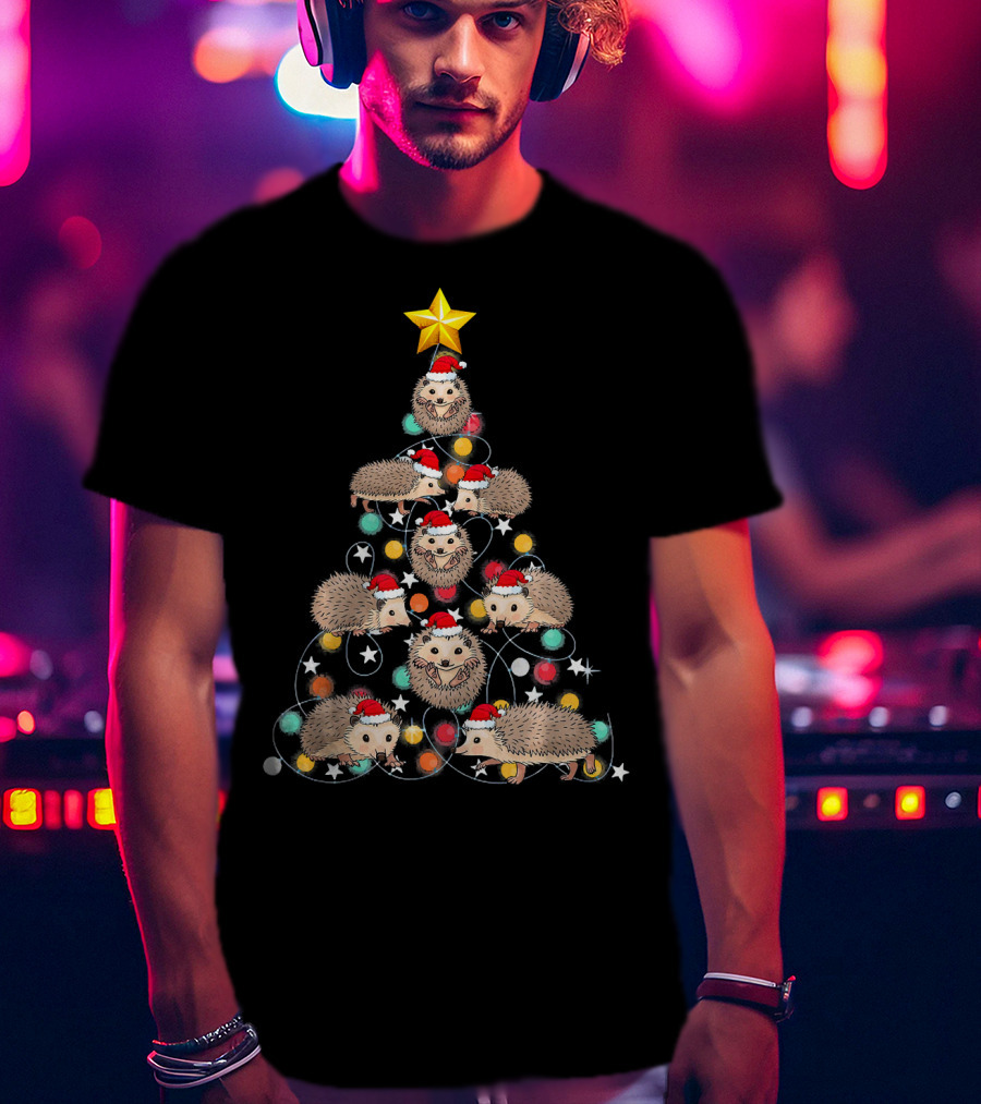 Santa Hedgehog Christmas Tree Funny Hedgehog Santa Hats T-Shirt