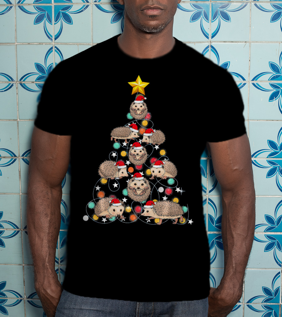 Santa Hedgehog Christmas Tree Funny Hedgehog Santa Hats T-Shirt