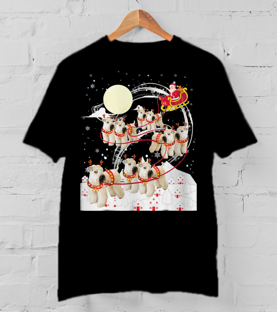 Soft Coated Wheaten Terrier Reindeer Christmas Santa Sleigh Moon Snow Holiday Scene T-Shirt