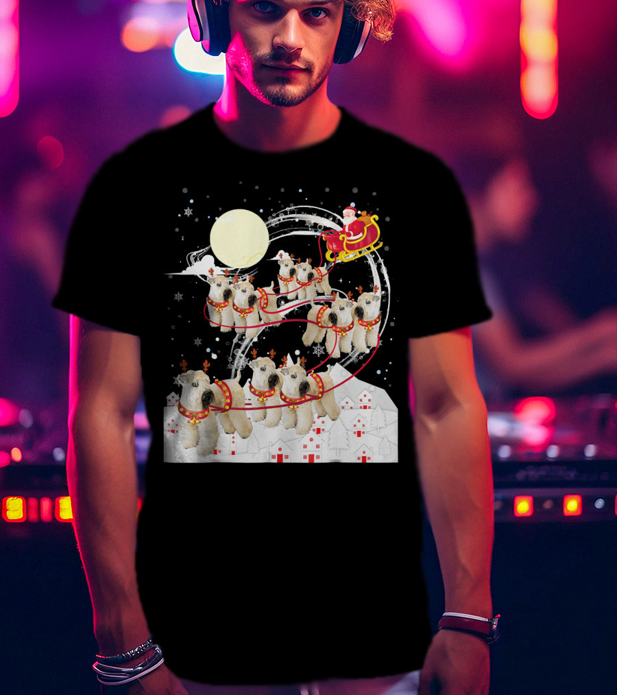 Soft Coated Wheaten Terrier Reindeer Christmas Santa Sleigh Moon Snow Holiday Scene T-Shirt