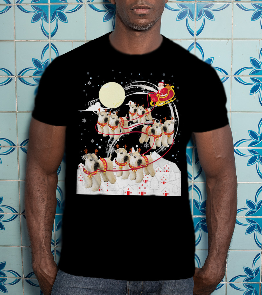 Soft Coated Wheaten Terrier Reindeer Christmas Santa Sleigh Moon Snow Holiday Scene T-Shirt