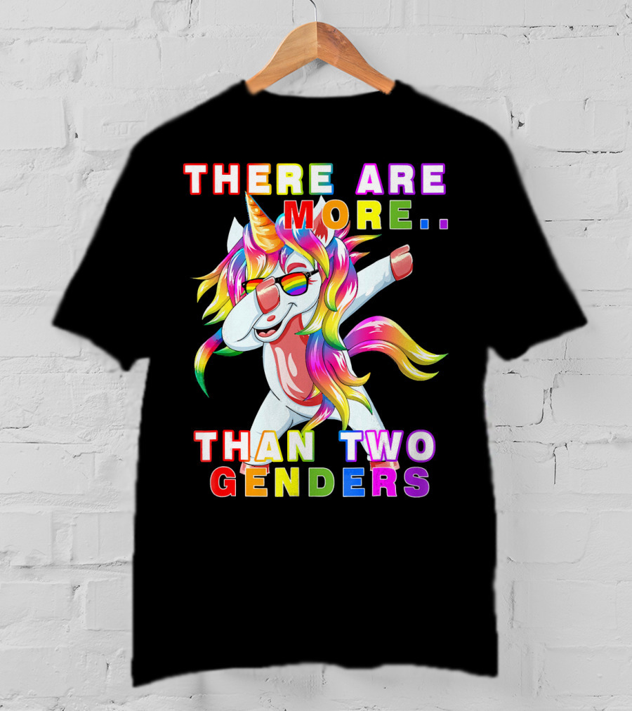There Are More Than Two Genders Unicorn Dabbing Rainbow Mane Sunglasses T-Shirt