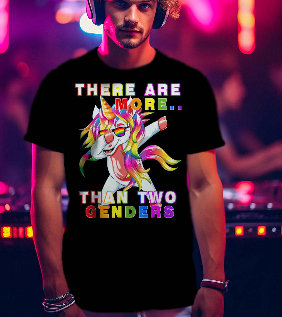 There Are More Than Two Genders Unicorn Dabbing Rainbow Mane Sunglasses T-Shirt