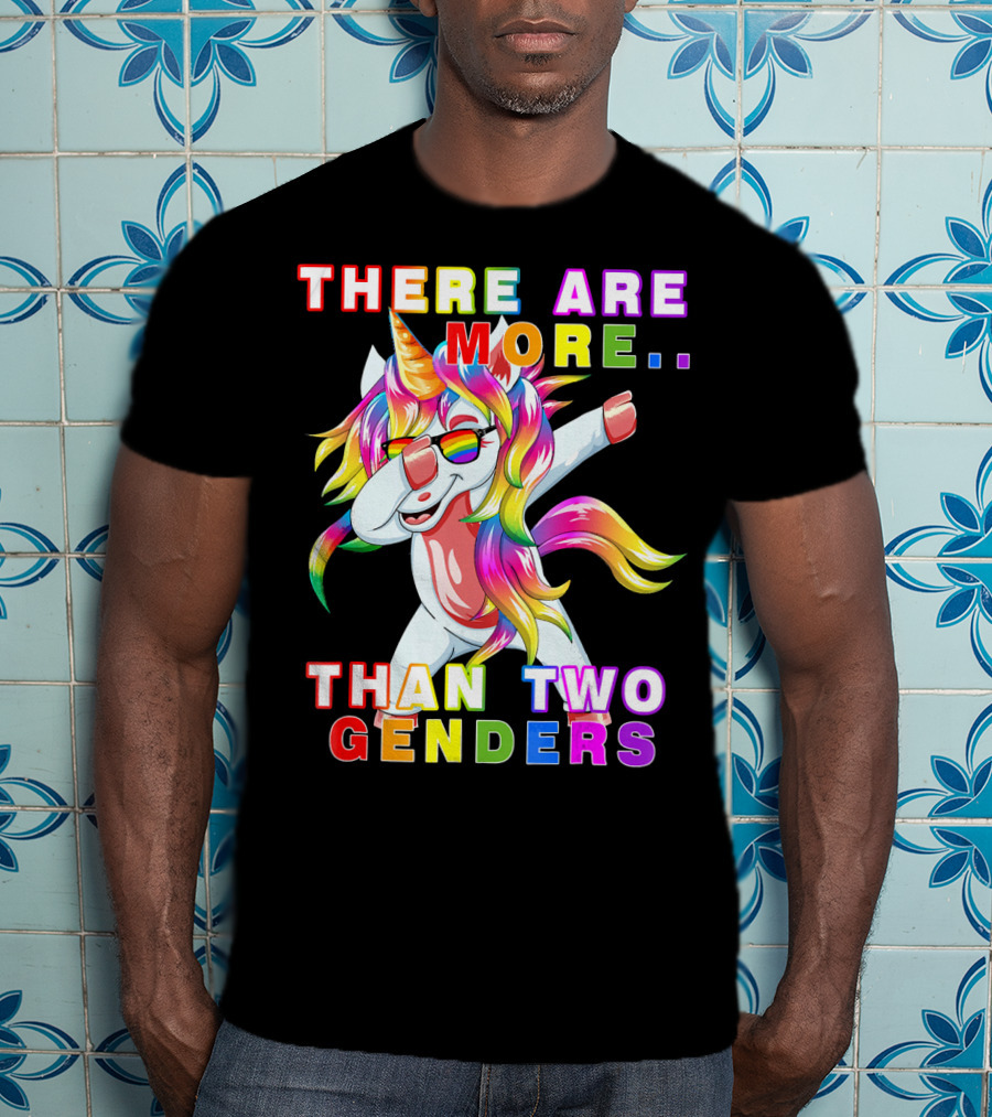 There Are More Than Two Genders Unicorn Dabbing Rainbow Mane Sunglasses T-Shirt