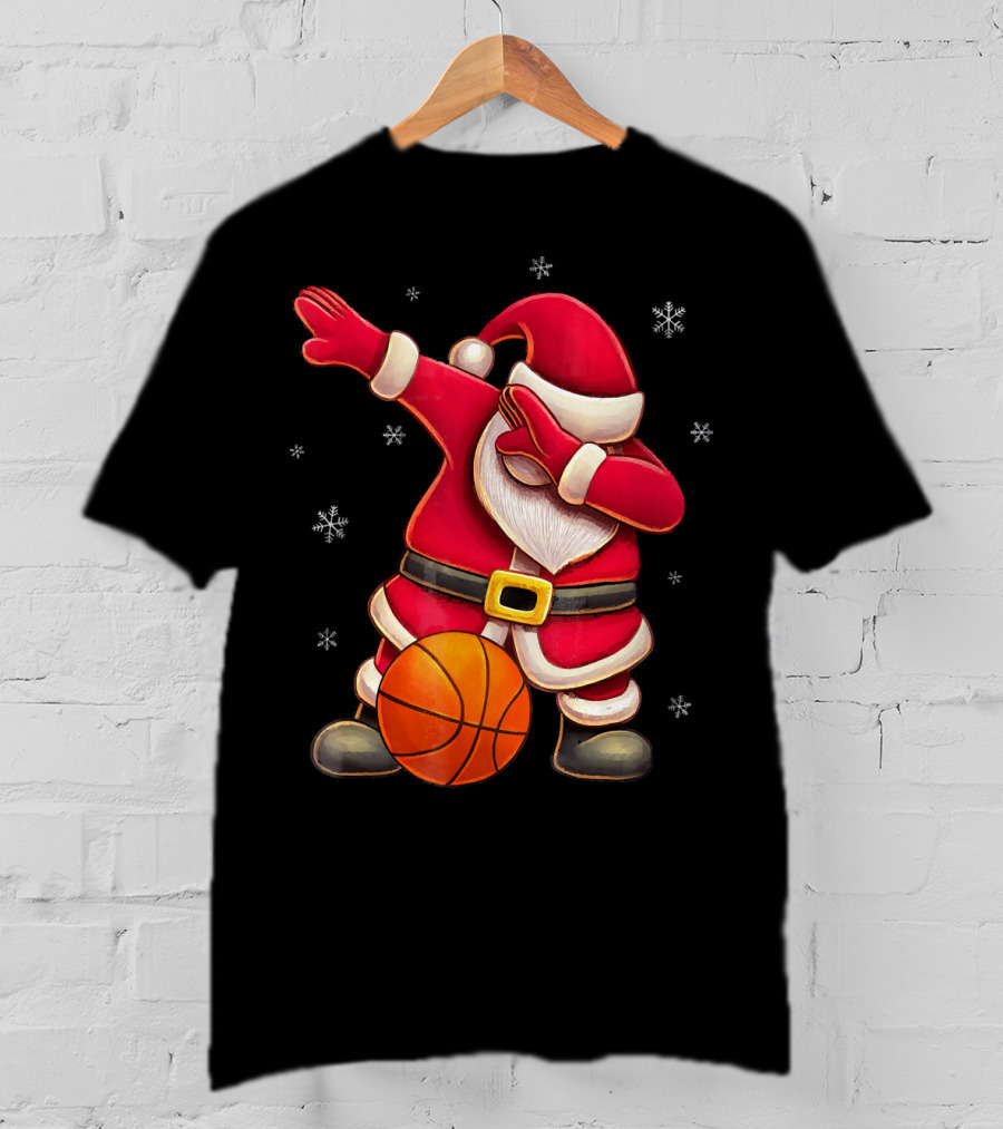 Basketball Santa Dabbing With Hoops And Snowflakes T-Shirt