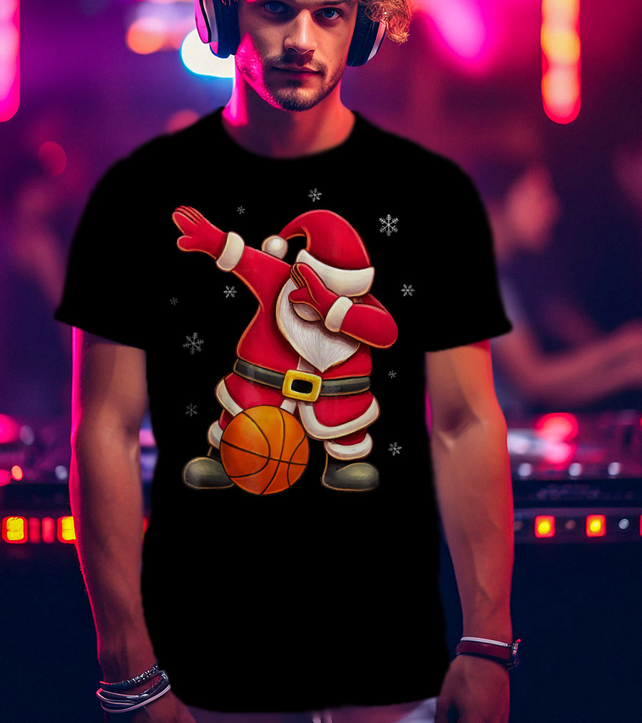 Basketball Santa Dabbing With Hoops And Snowflakes T-Shirt