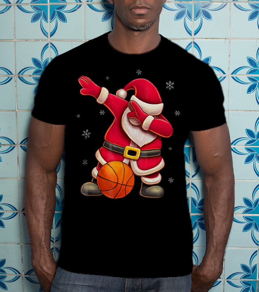 Basketball Santa Dabbing With Hoops And Snowflakes T-Shirt