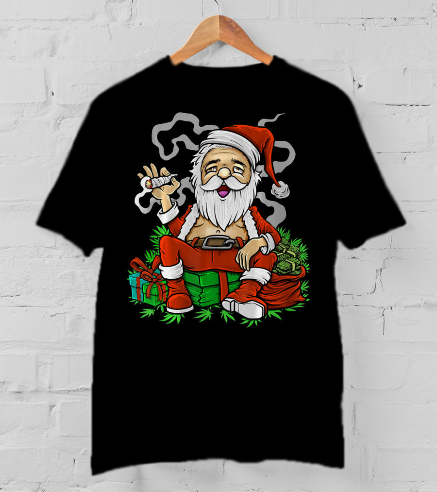 Santa Smoking Weed Christmas Funny 420 Gifts And Cannabis T-Shirt
