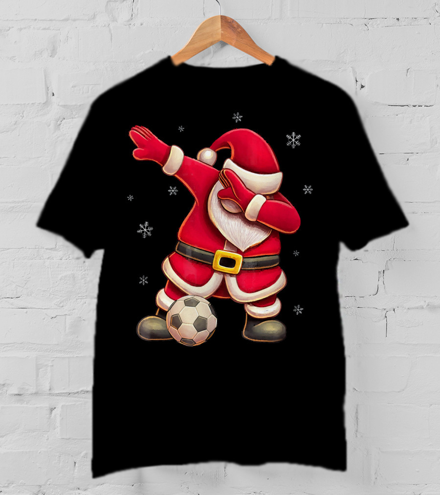 Dabbing Santa Claus Soccer Snowflakes T-Shirt
