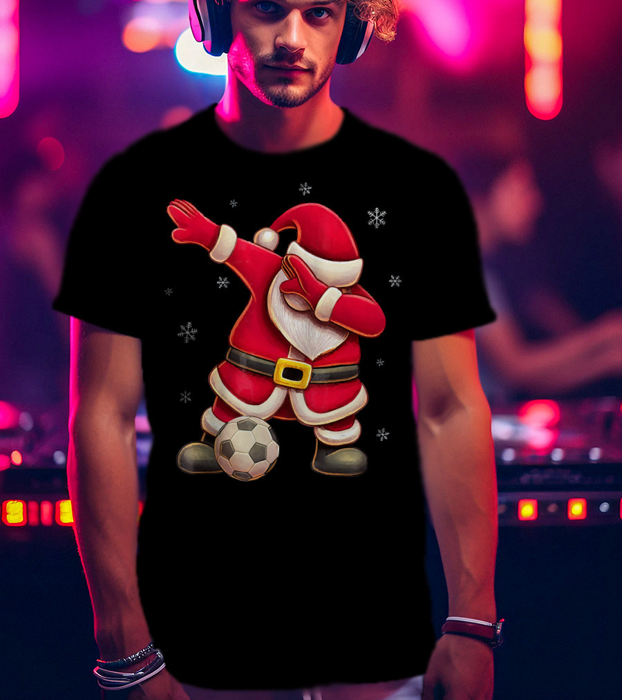 Dabbing Santa Claus Soccer Snowflakes T-Shirt