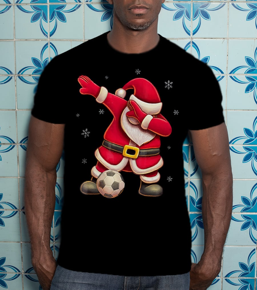 Dabbing Santa Claus Soccer Snowflakes T-Shirt