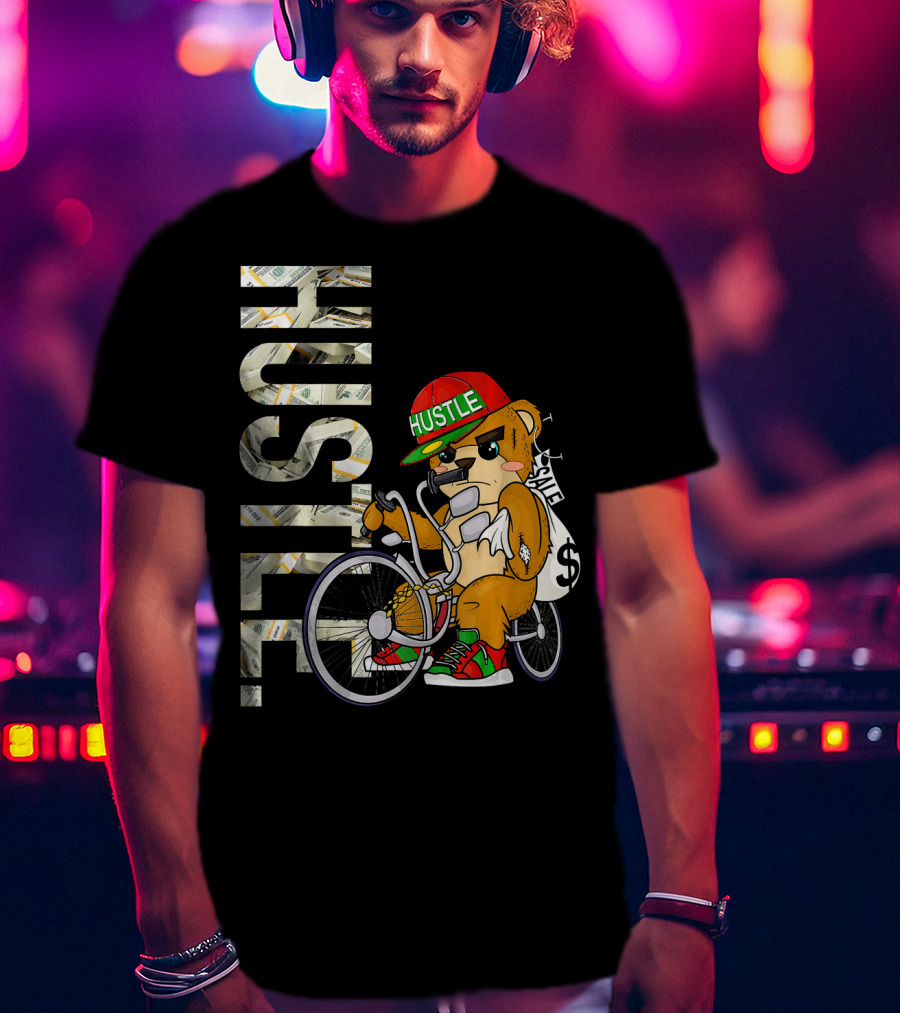 Hustle Teddy Dollar Shades Cap Low Rider Bike T-Shirt