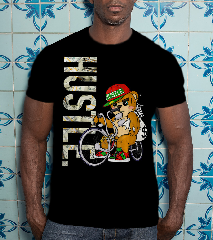 Hustle Teddy Dollar Shades Cap Low Rider Bike T-Shirt