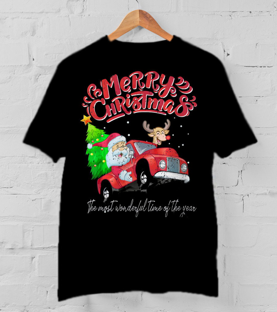 Merry Christmas Santa Reindeer Ride The Most Wonderful Time Of The Year T-Shirt