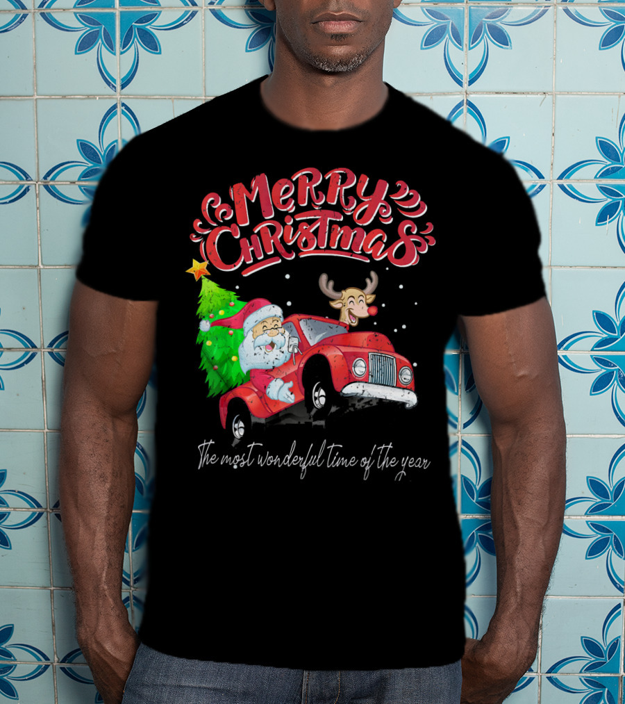 Merry Christmas Santa Reindeer Ride The Most Wonderful Time Of The Year T-Shirt