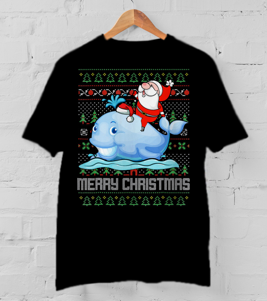 Merry Christmas Funny Santa Claus Riding Whale Holiday T-Shirt