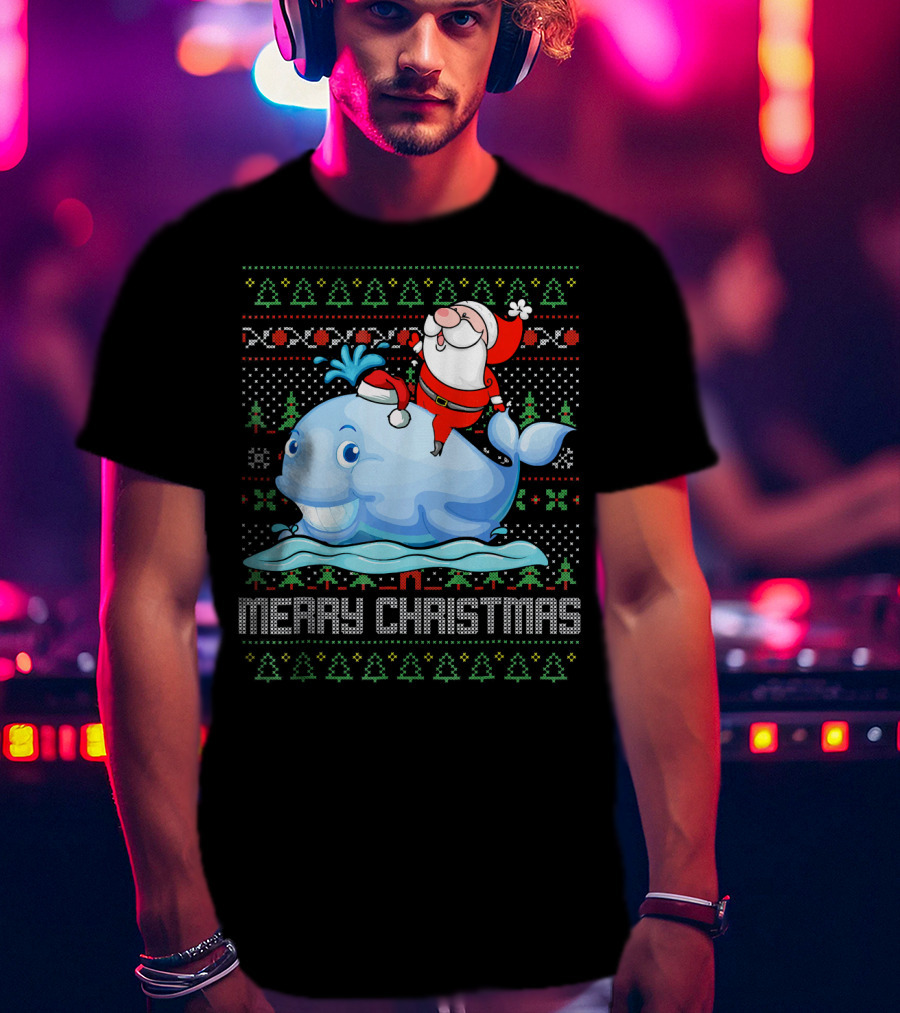 Merry Christmas Funny Santa Claus Riding Whale Holiday T-Shirt