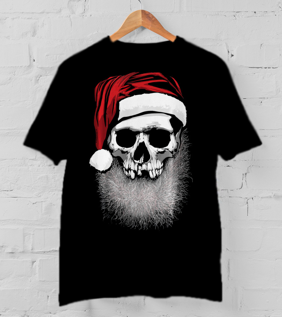 Muerto Father Christmas Skull Santa Hat Beard T-Shirt