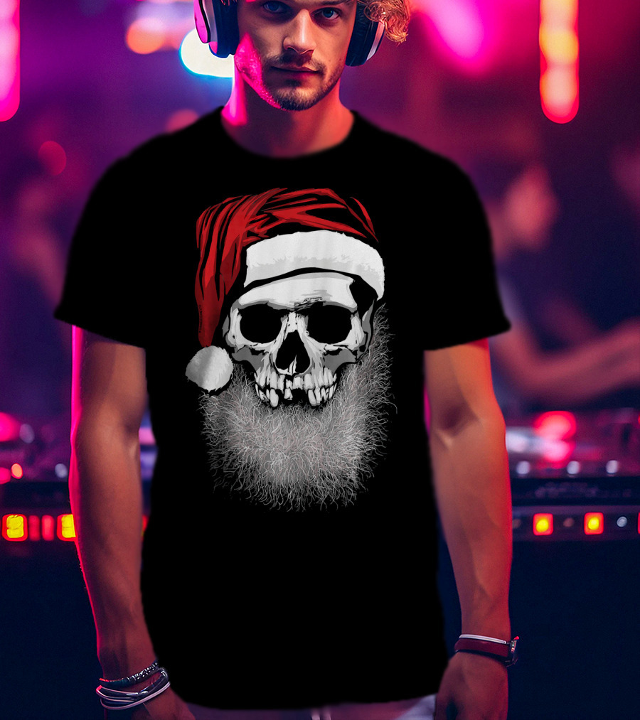 Muerto Father Christmas Skull Santa Hat Beard T-Shirt