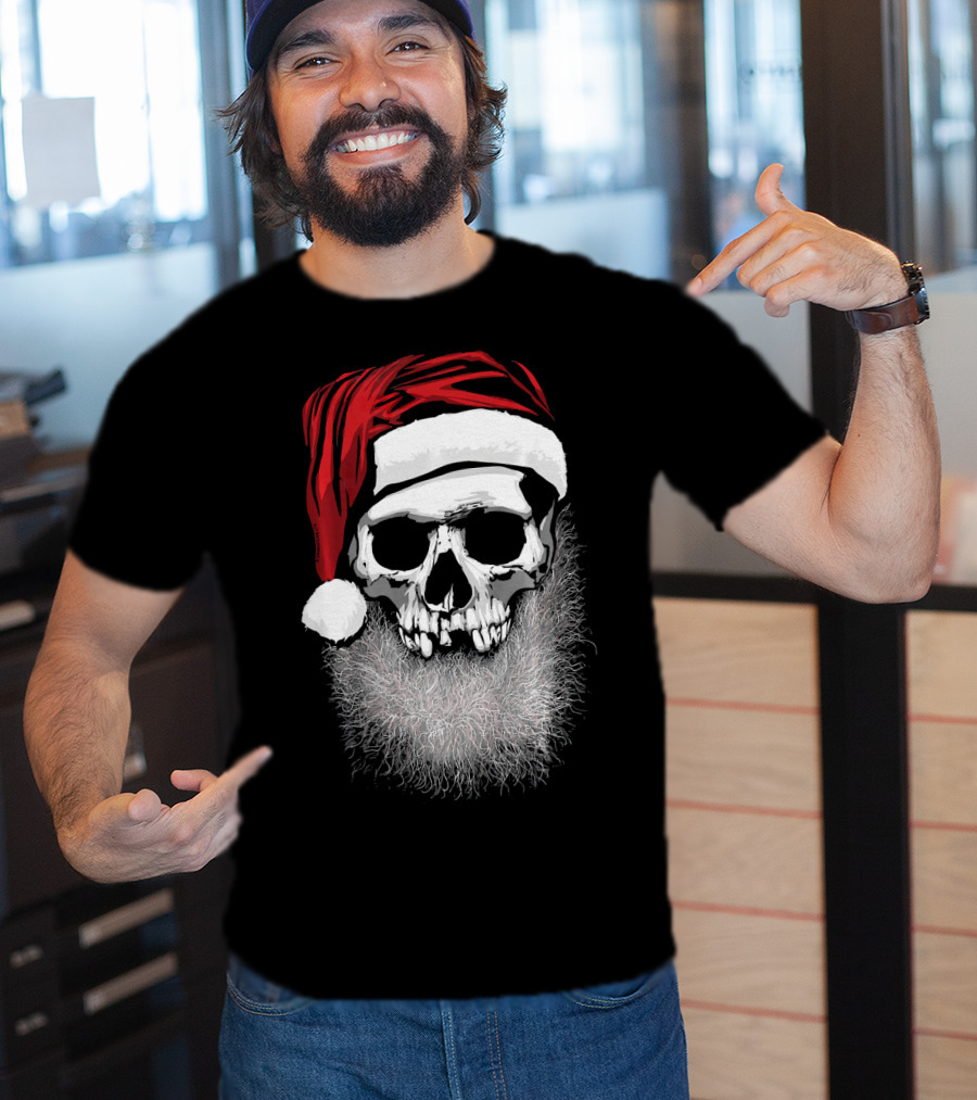 Muerto Father Christmas Skull Santa Hat Beard T-Shirt