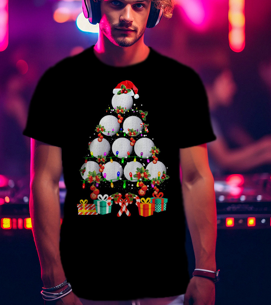 Golf Ball Christmas Tree Santa Hat Holiday Gifts T-Shirt